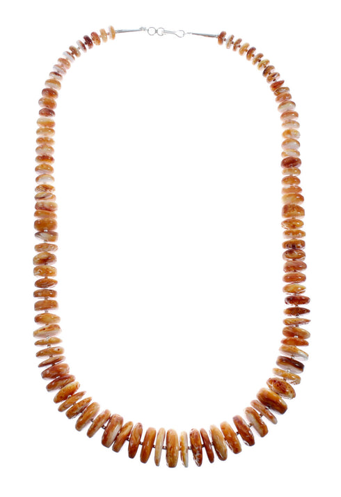 Orange Oyster Shell Sterling Silver Navajo Bead Necklace X10107